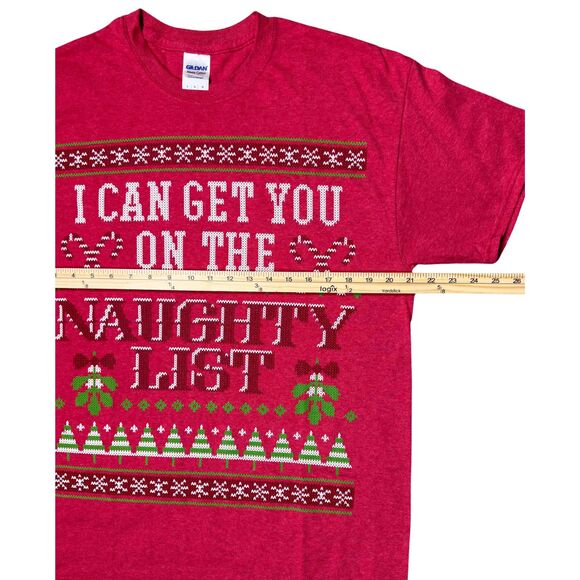 Men's Christmas T-Shirt "I Can Get You On The Naughty List" Sz Large Red Holiday - Picture 5 of 8